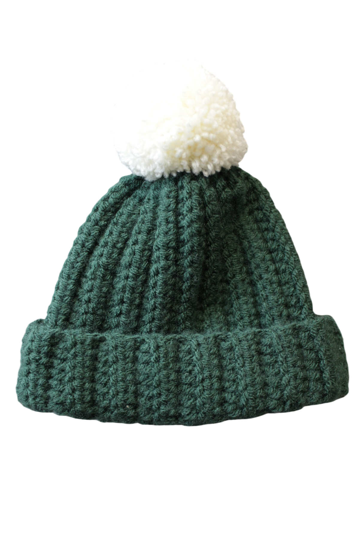 Handknit Beanie, Green and white, One Size