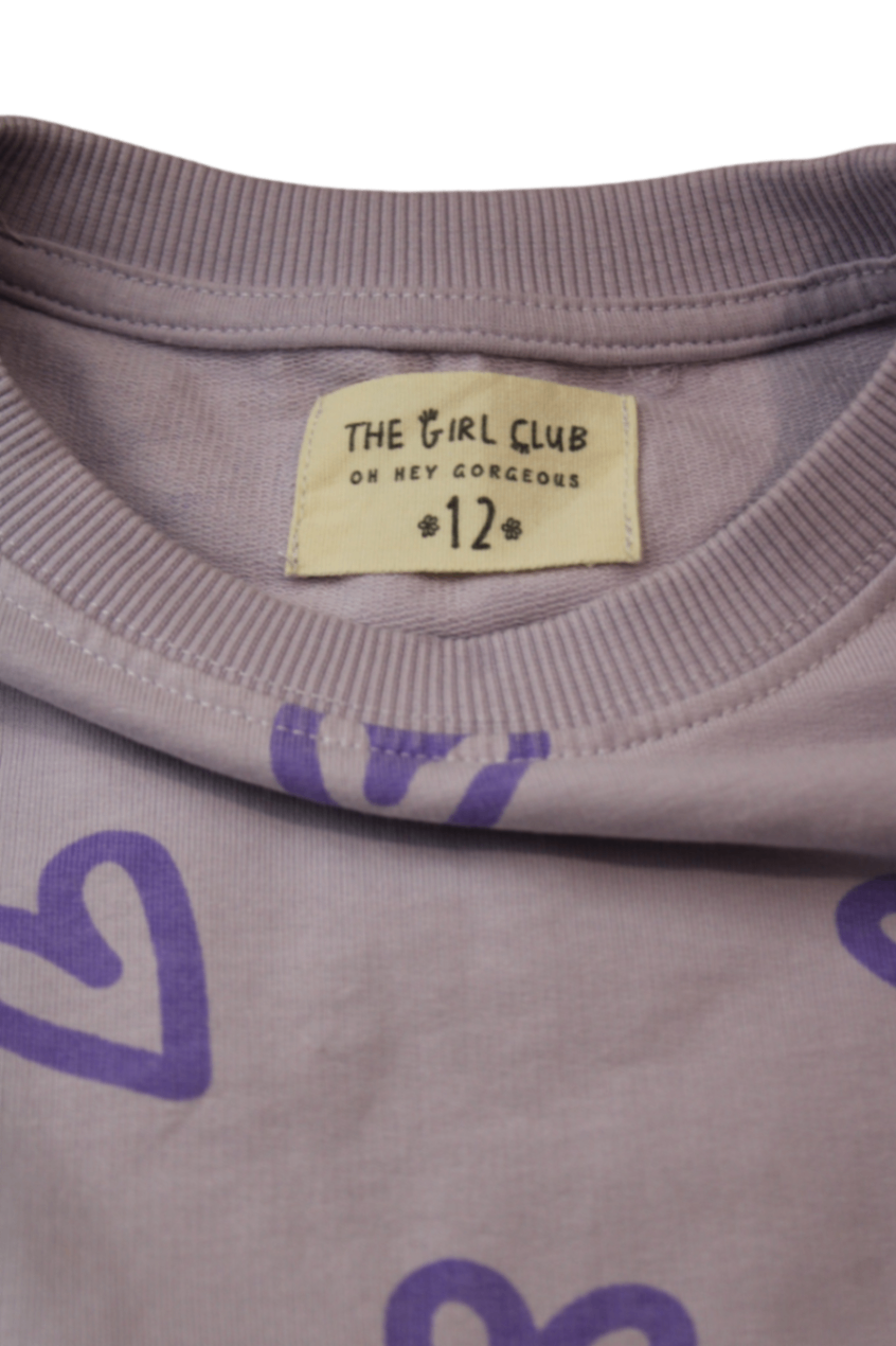 The Girl Club Dress, Light pink with purple hearts, 12