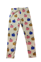 Seed Leggings, Cream with pink, blue and mustard apple print, 6