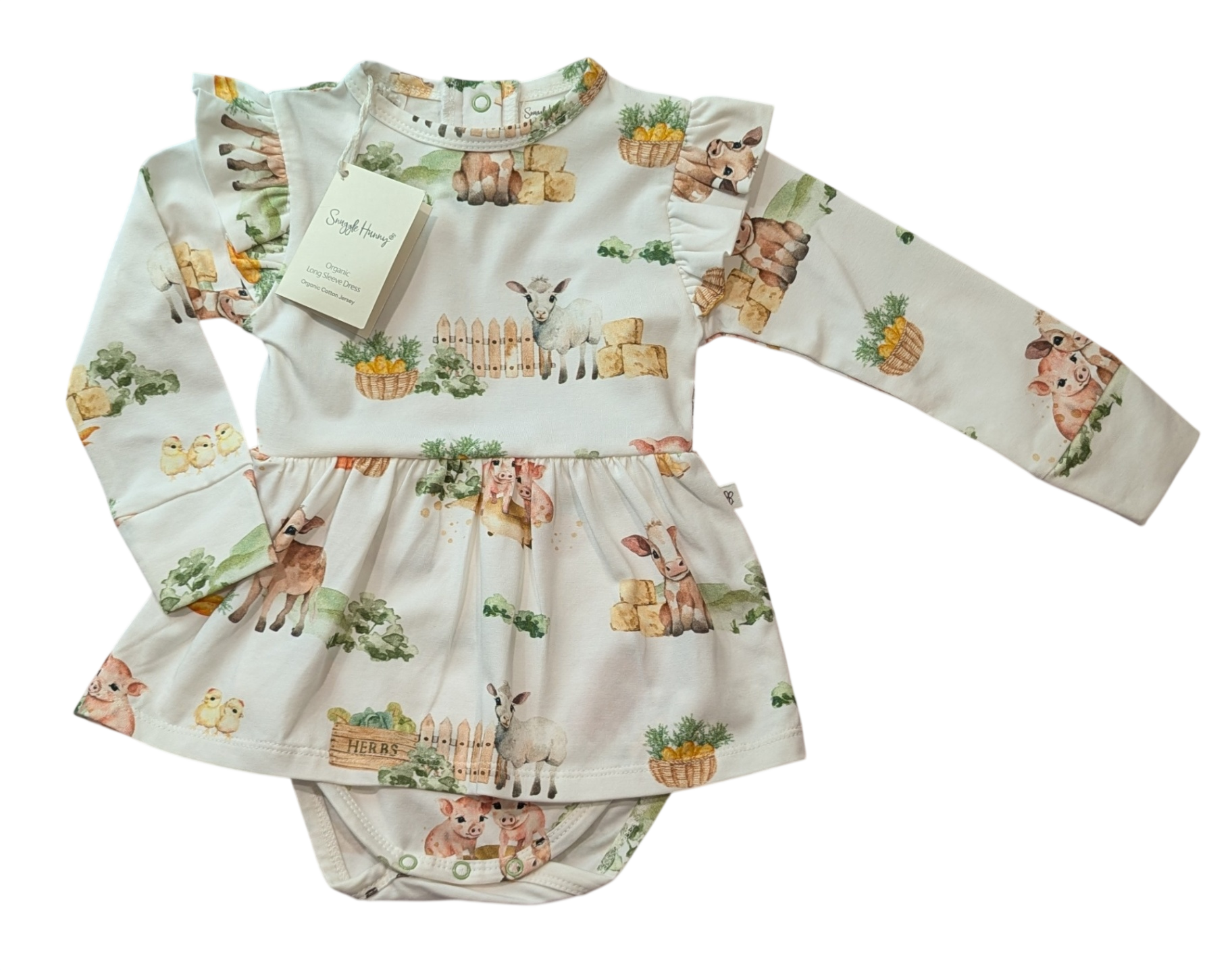 Snuggle Hunny Dress, White/Farm print, 0
