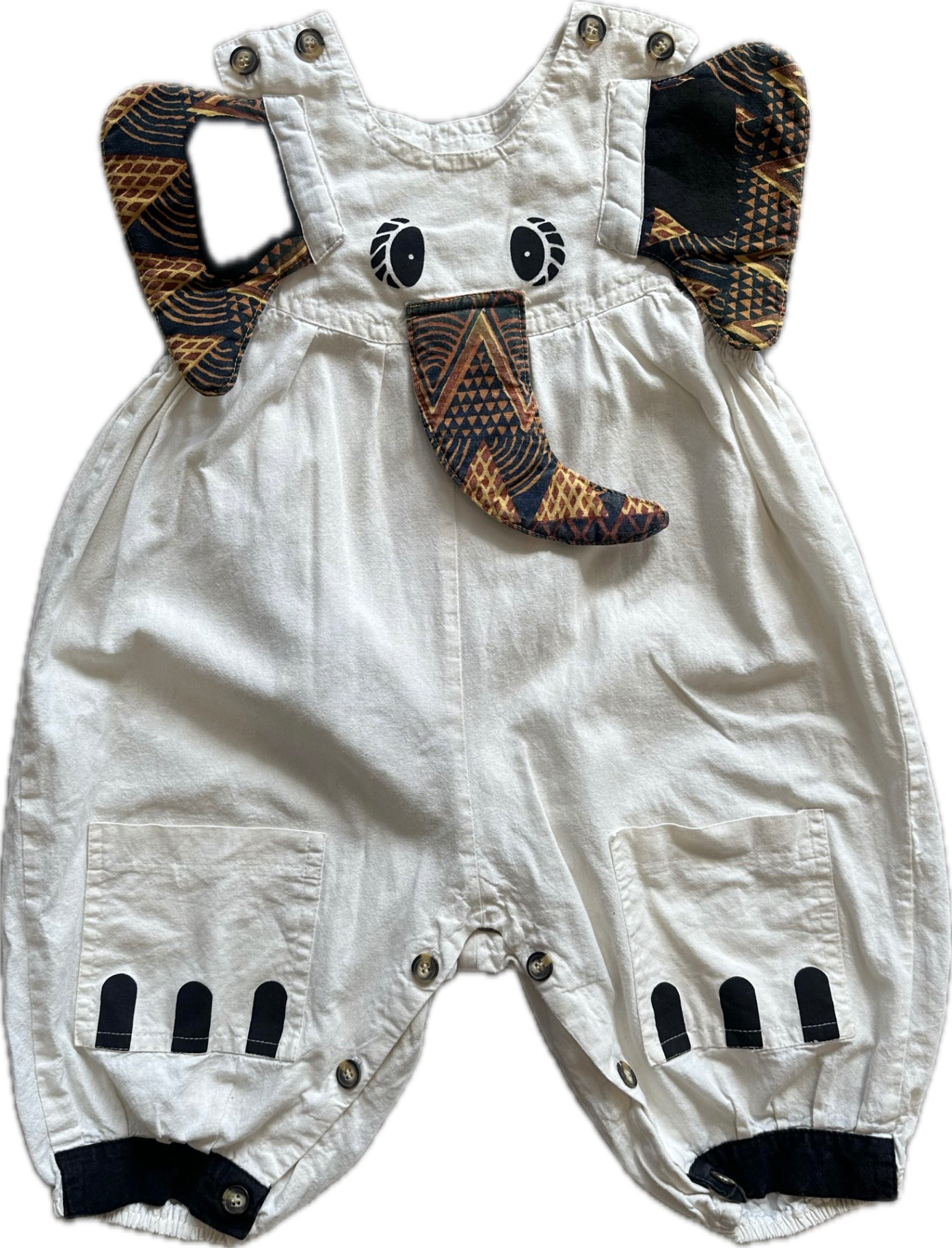 Sprogz Overalls, White with elephant design, 2