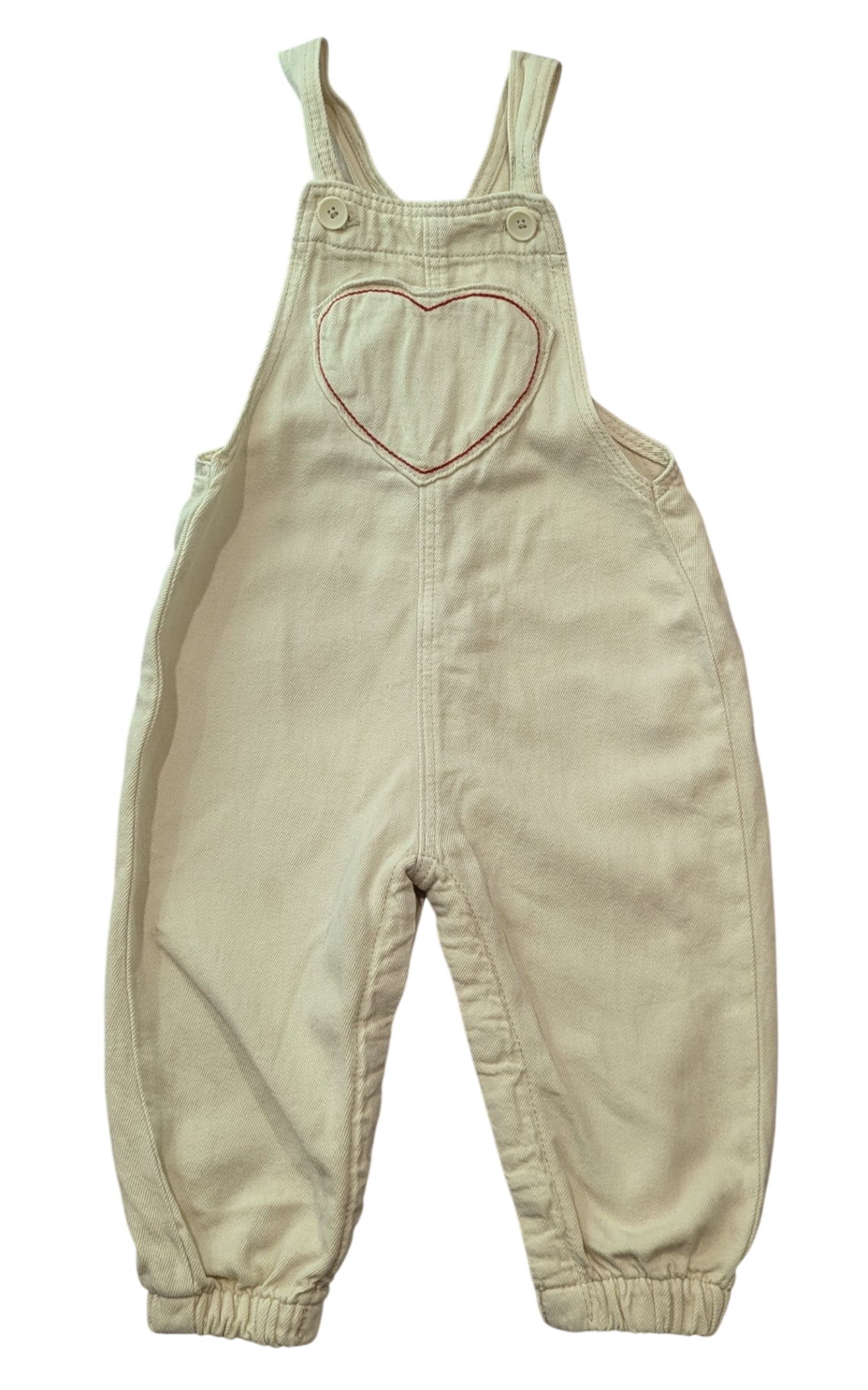 Zara Overalls, Beige/Red stitch heart, 0