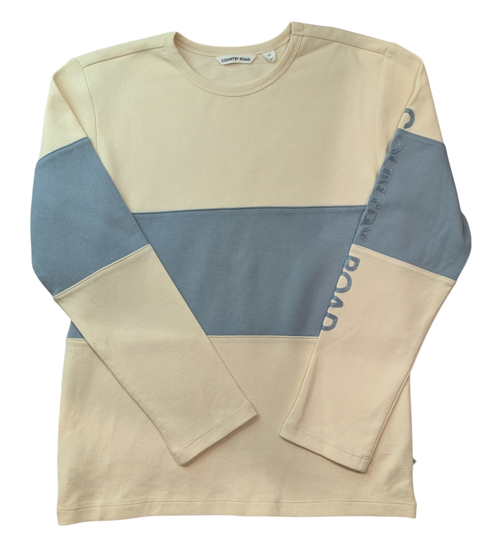 Country Road Long-Sleeve T-Shirt, Cream and blue, 12