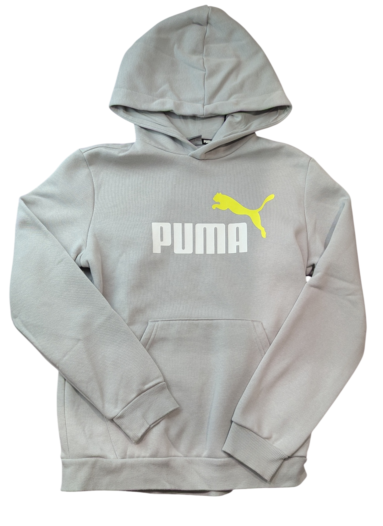 Puma Hoodie, Grey/White/Fluro Yellow, 14