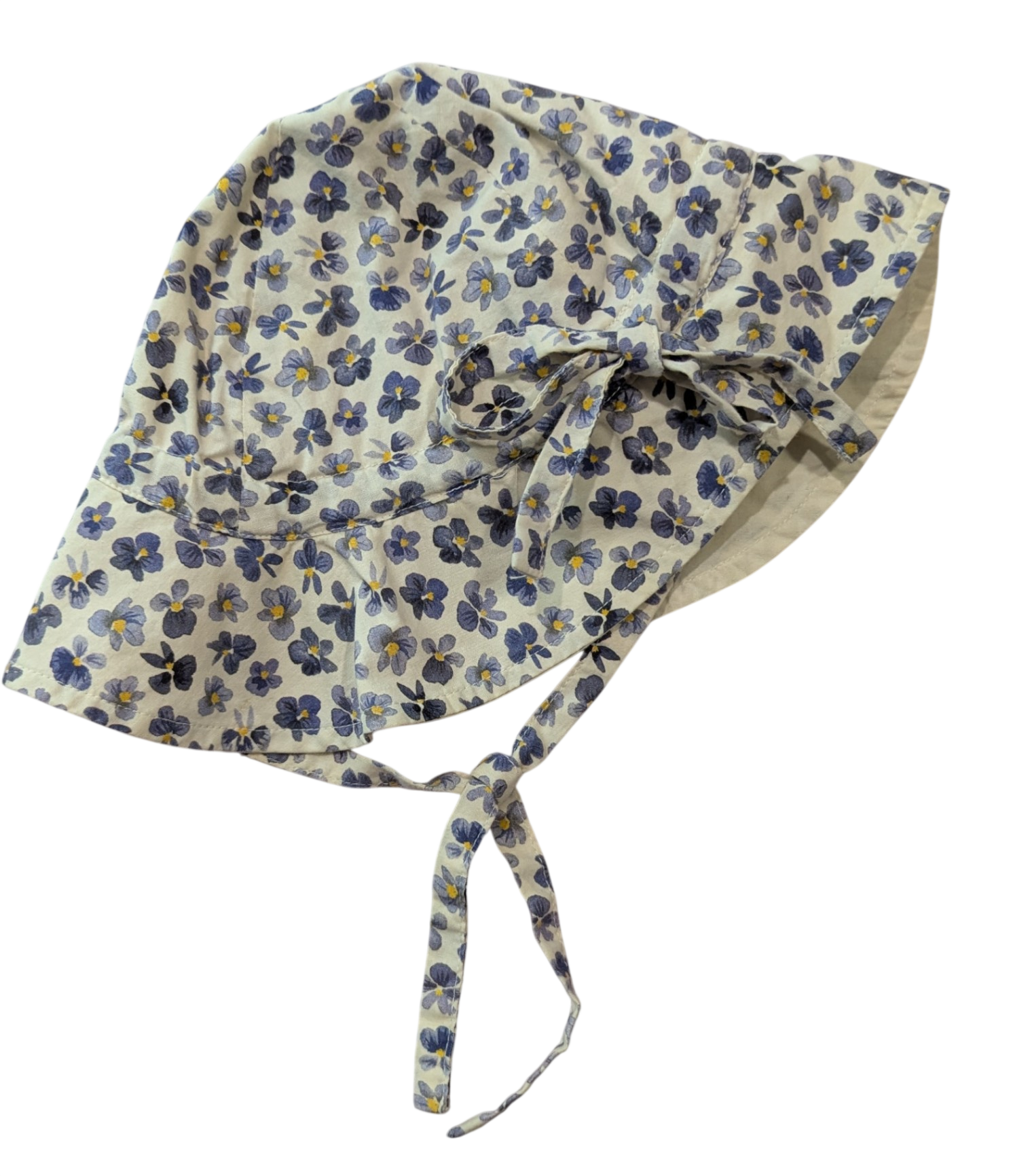 Nature Baby Hat, Cream with blue floral print, Medium (6m-2y)