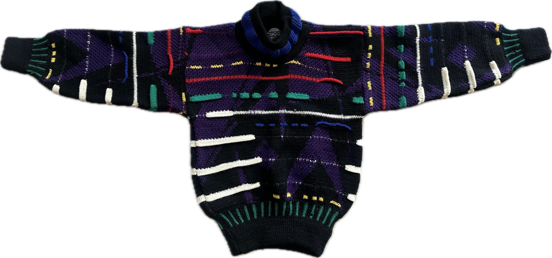 Cuggi Jumper, Black with purple, green, white, red and blue accents, 6