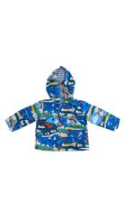 Mini Boden Raincoat, Blue w Multi Print, 6-9M