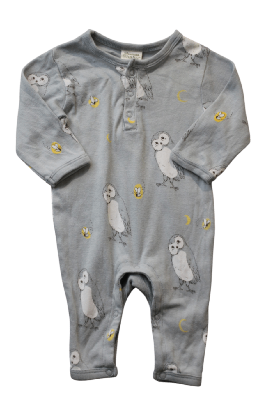 Nature Baby Jumpsuit, blue-grey/owl print, 000