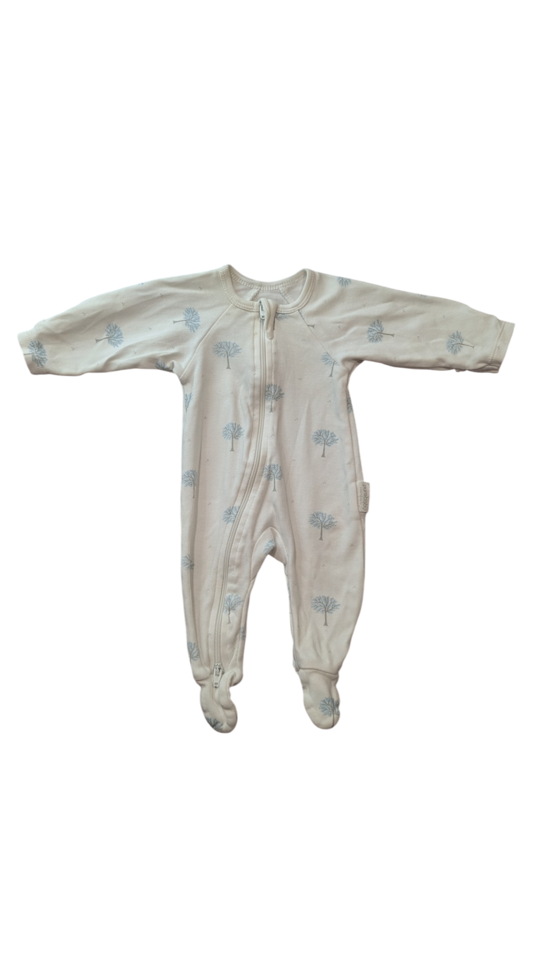 Purebaby Jumpsuit, White w Green Blue Trees, 0000