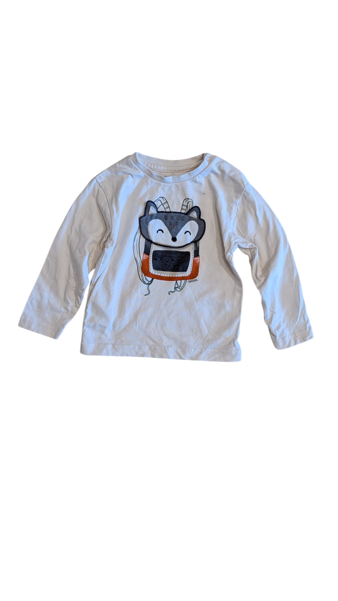 Mayoral Long-Sleeve T-Shirt, Cream w Fox Print, 12M