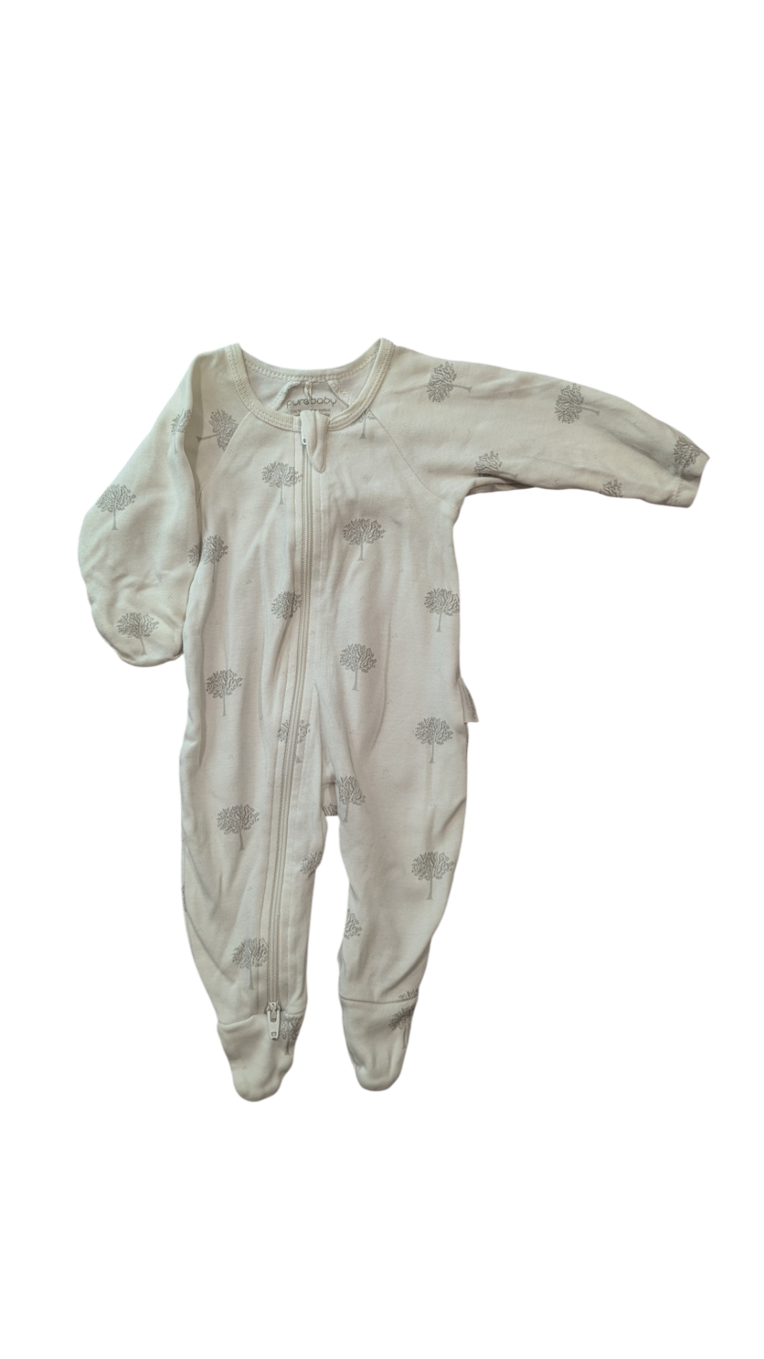 Purebaby Jumpsuit, White w Grey Trees, 0000
