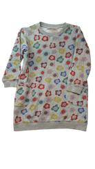 Gorman Playground Dress, Grey w Multi Flower Print, 6-7Y