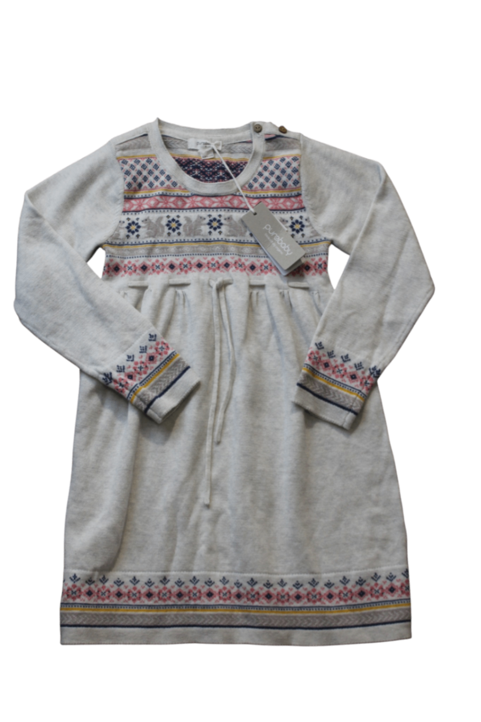 Purebaby Dress, Grey with multicoloured pattern, 4