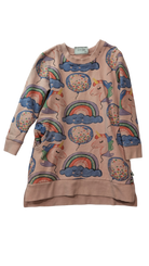 Minti Dress, Dusty Pink w Unicorns & Rainbows, 6