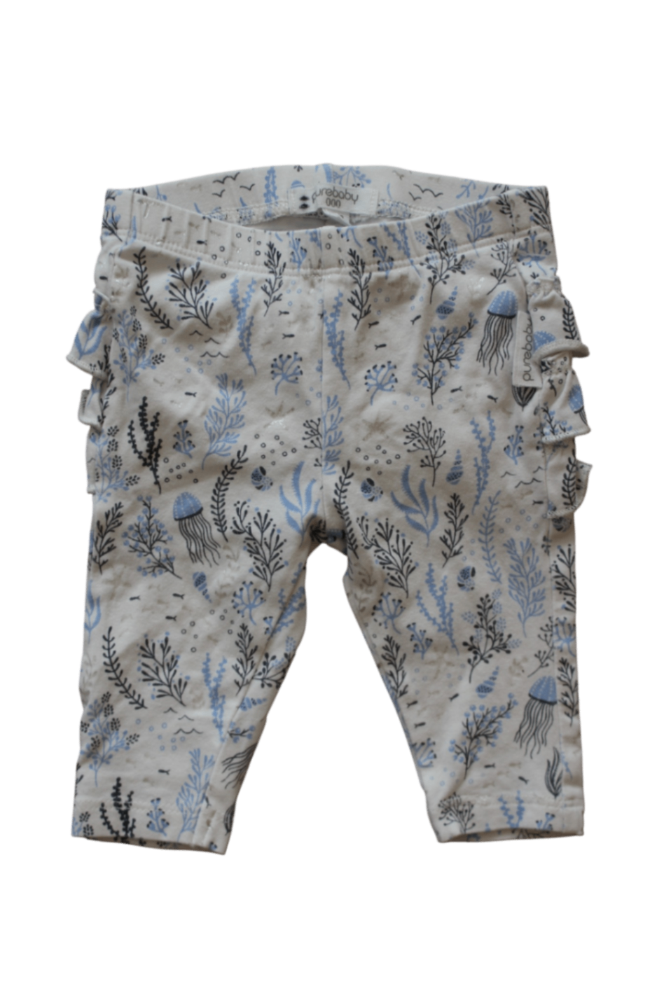 Purebaby Leggings, white/blue and silver print, 000
