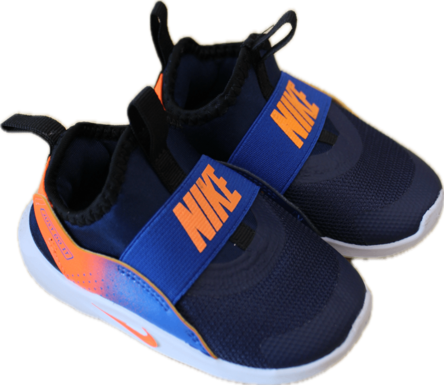Nike Shoes, Navy blue with orange and white accents, 21