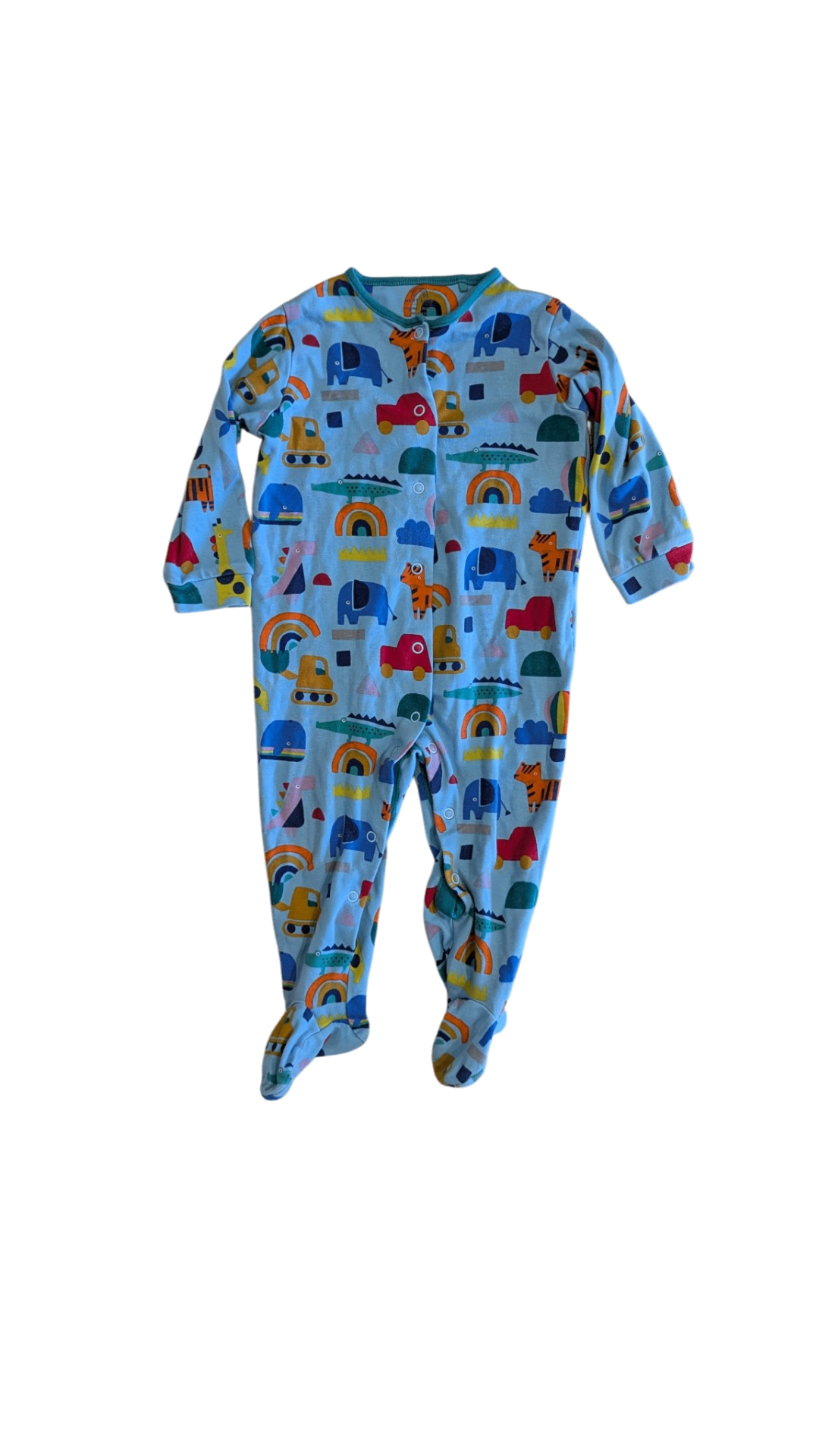 Next Jumpsuit, Blue w Multi Prints & Green Trims, 12-18M