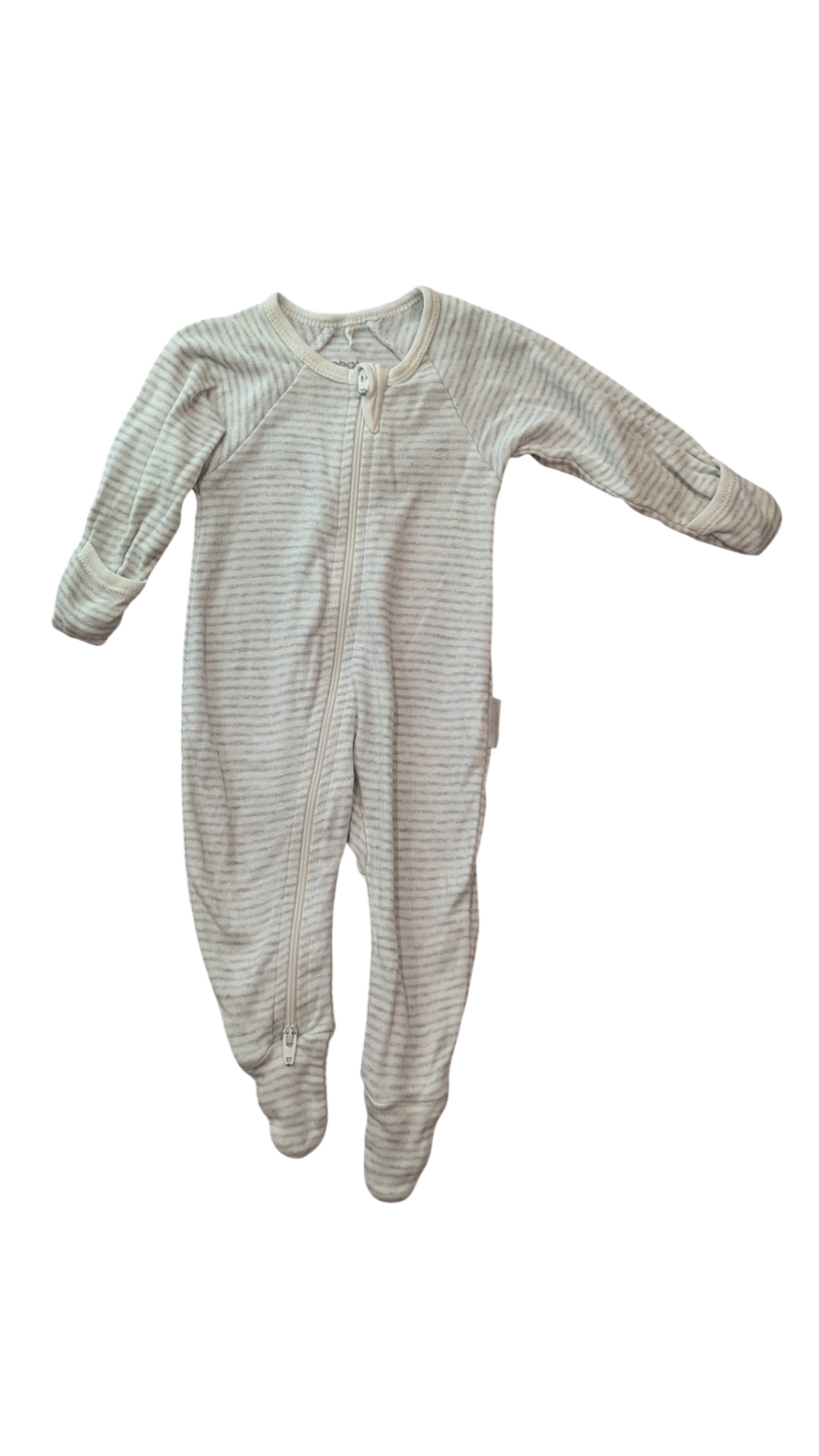 Purebaby Jumpsuit, Light Grey & Cream Stripes, 0000