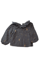 Louise Misha Blouse, Dark Grey w Flowers Embriodery, 3