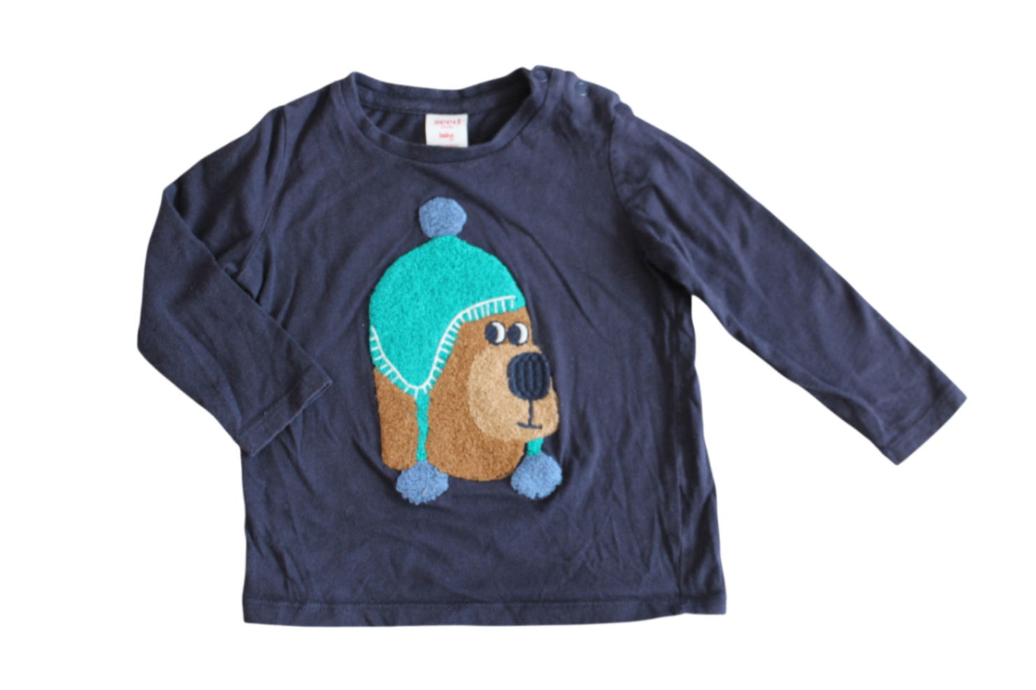Seed Long-Sleeve T-Shirt, Navy Blue/bear bouncle applique, 1
