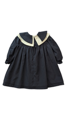 Cutie Baby Dress, Navy Blue w Cream Trims, 1
