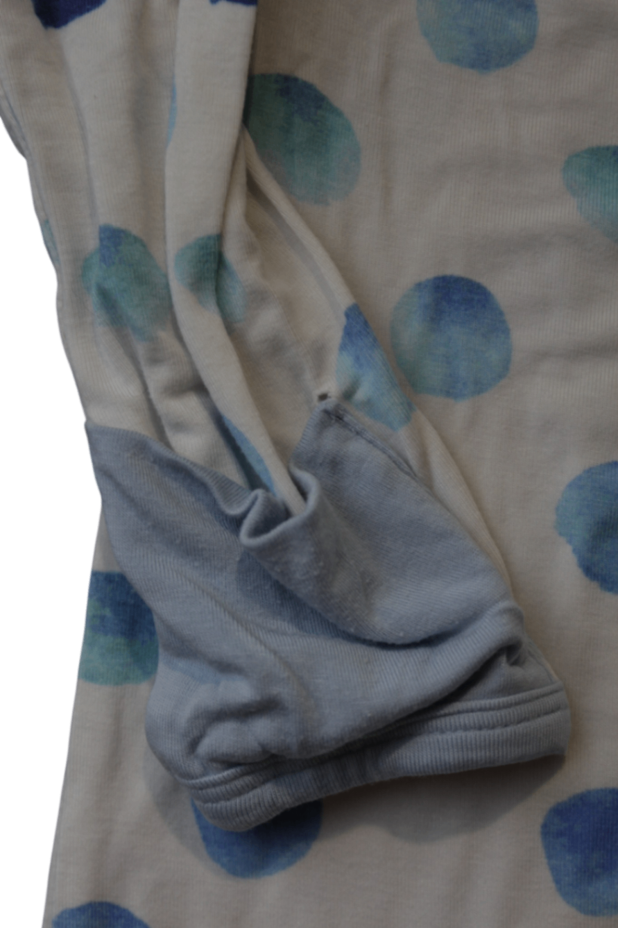 Unbranded Jumpsuit, White with blue polka dots and grey trim, 12-18 Months