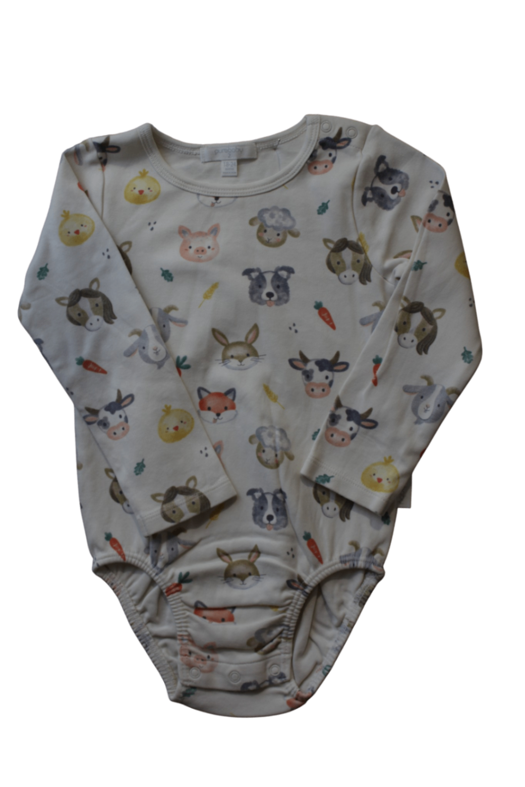 Purebaby Bodysuit, Cream with multicolour animal print, 2 (18-24 months)