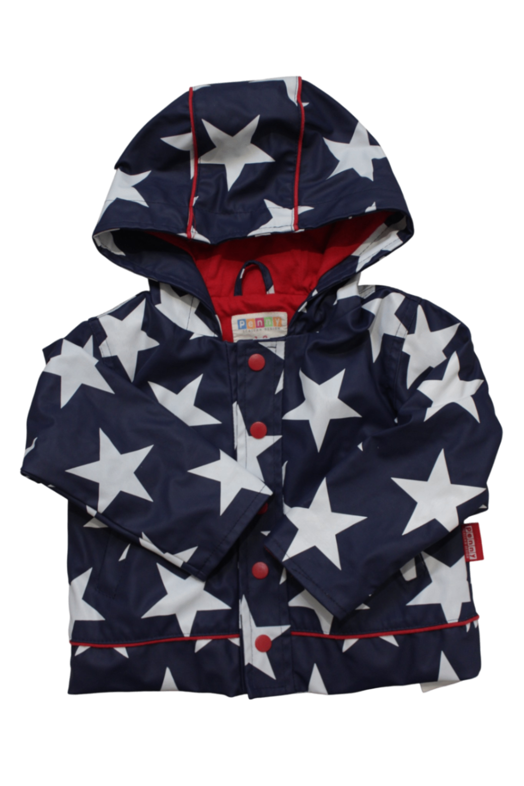 Penny Scallan Raincoat, Navy blue, white and red, 1-2