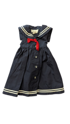 Sophie Rose Dress, Navy Blue, Cream Trim & Red Bow, 12M