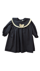 Cutie Baby Dress, Navy Blue w Cream Trims, 1