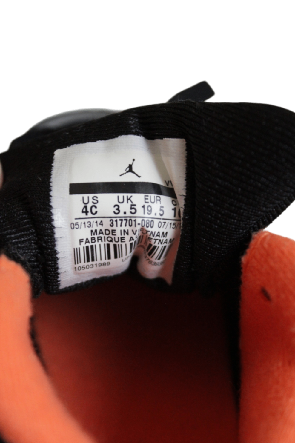 Jordan Sneakers, Black / Orange / Grey, US 4/EUR 19.5
