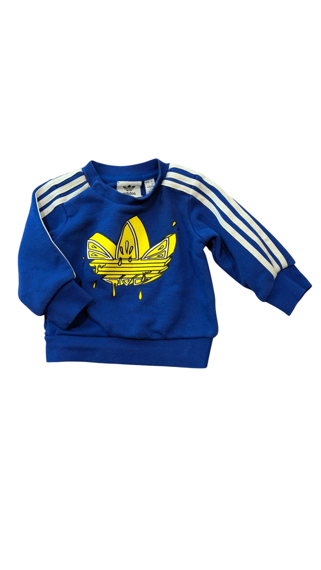 adidas Jumper, Blue w Yellow Print & White Sleeve Trims, 0-3M