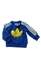 adidas Jumper, Blue w Yellow Print & White Sleeve Trims, 0-3M