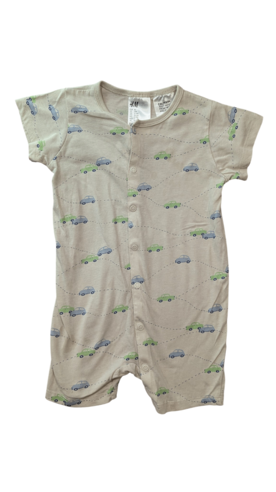 H&M Bodysuit, Beige w Cars Print, 1