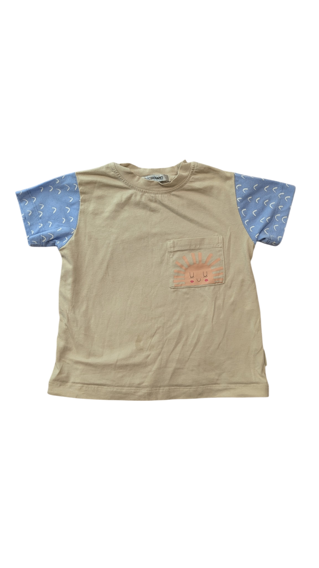 Gustavo Gano Kids T-Shirt, Beige w Blue Sleeves, 2-3