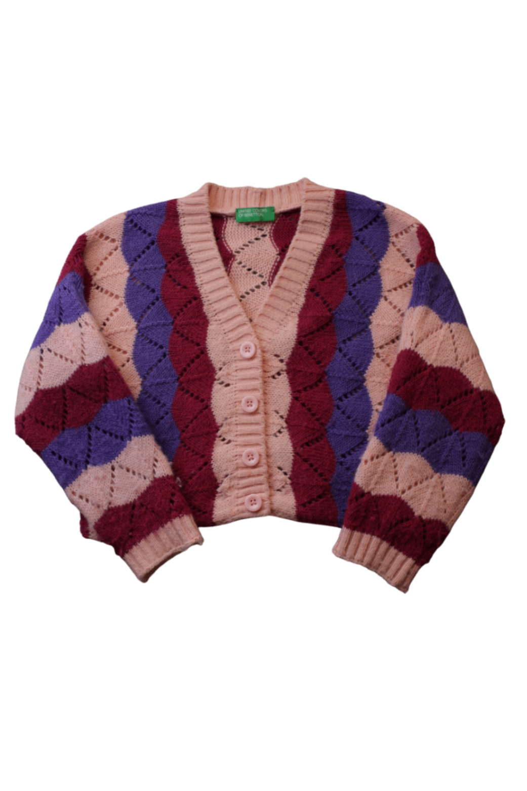 United Colors of Benetton Cardigan, Pink, purple, burgundy and beige, 104/3-4