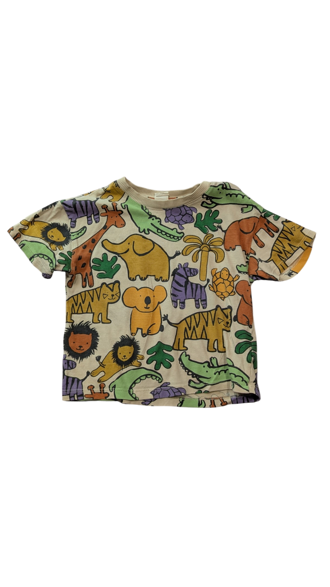 H&M T-Shirt, Cream w Multi Animal Prints, 2