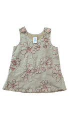 Pumpkin Patch Dress, Beige w Red Embriodered Flowers, 6-9M