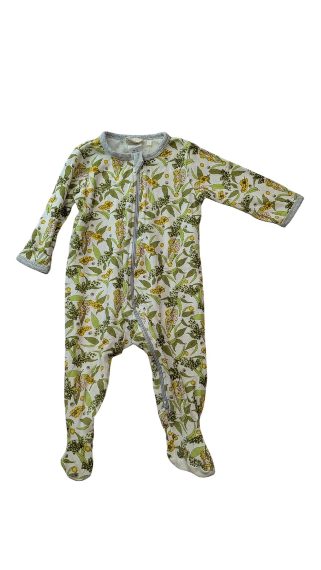 May Gibbs Jumpsuit, Green & Yellow Leaves Wattle Prints, 00