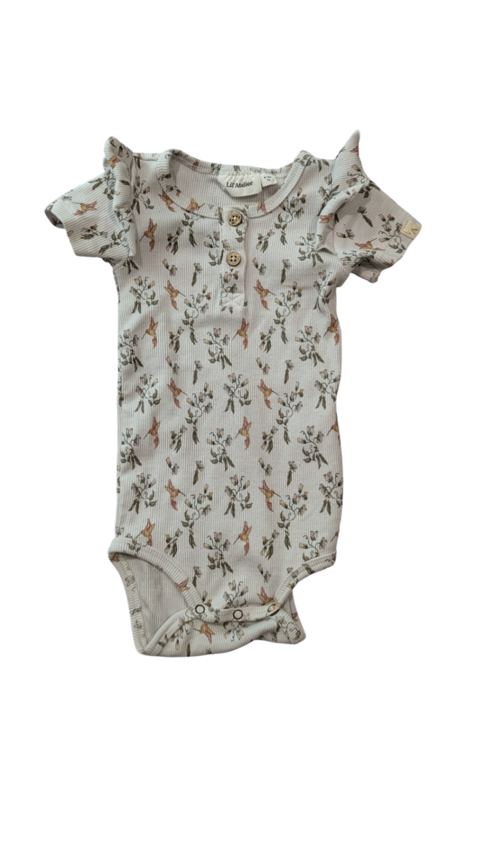 Lil'Atelier Bodysuit, Cream with multicolour floral and butterfly print, 6-9M