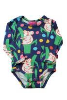 Halcyon Nights x Jenny Kee Bodysuit, Navy blue with multicolour print, 00