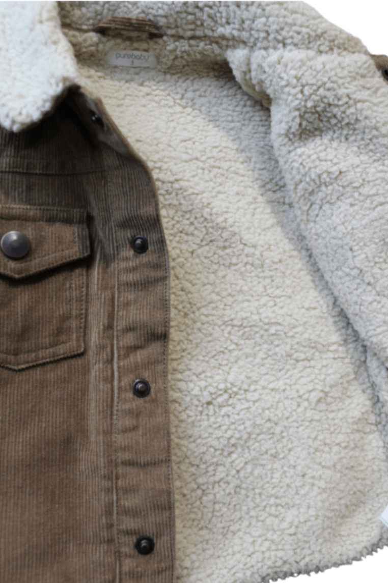 Purebaby Jacket, Brown Cord/Cream sherpa, 3