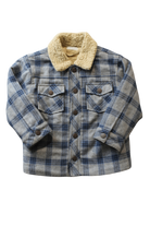 Purebaby Jacket, Blue/grey flannel and beige sherpa, 3