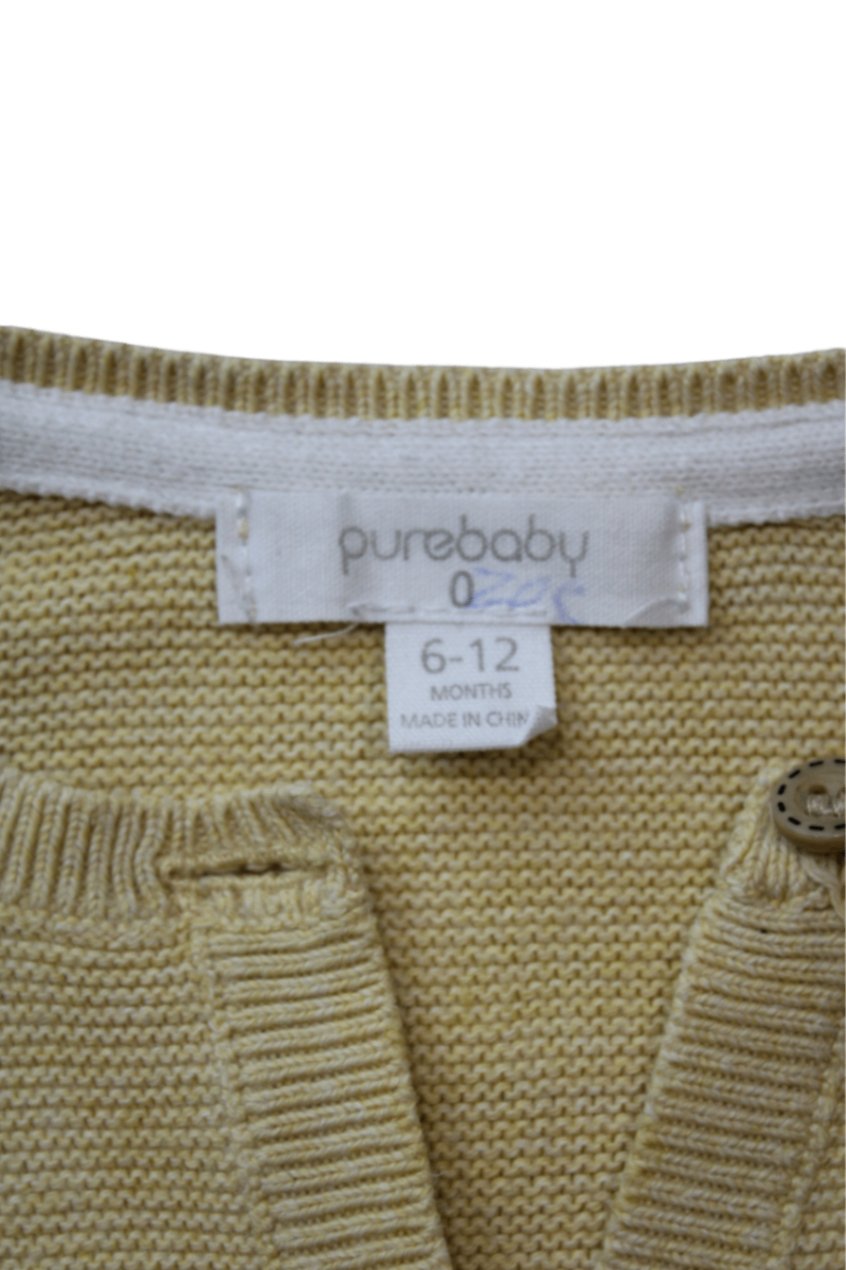 Purebaby Cardigan, Yellow, 6-12 months