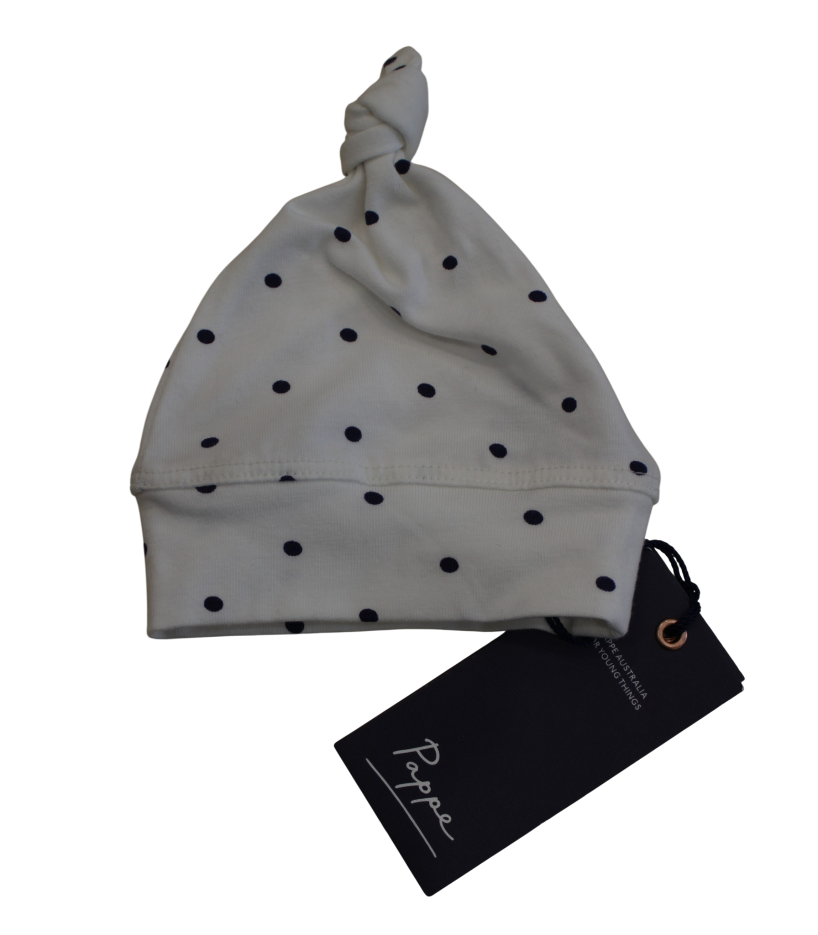 Pappe Beanie, White with navy polka dots, XXS (prem)