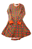 Rock Your Kid Dress, Orange Multicolour Plaid, 10