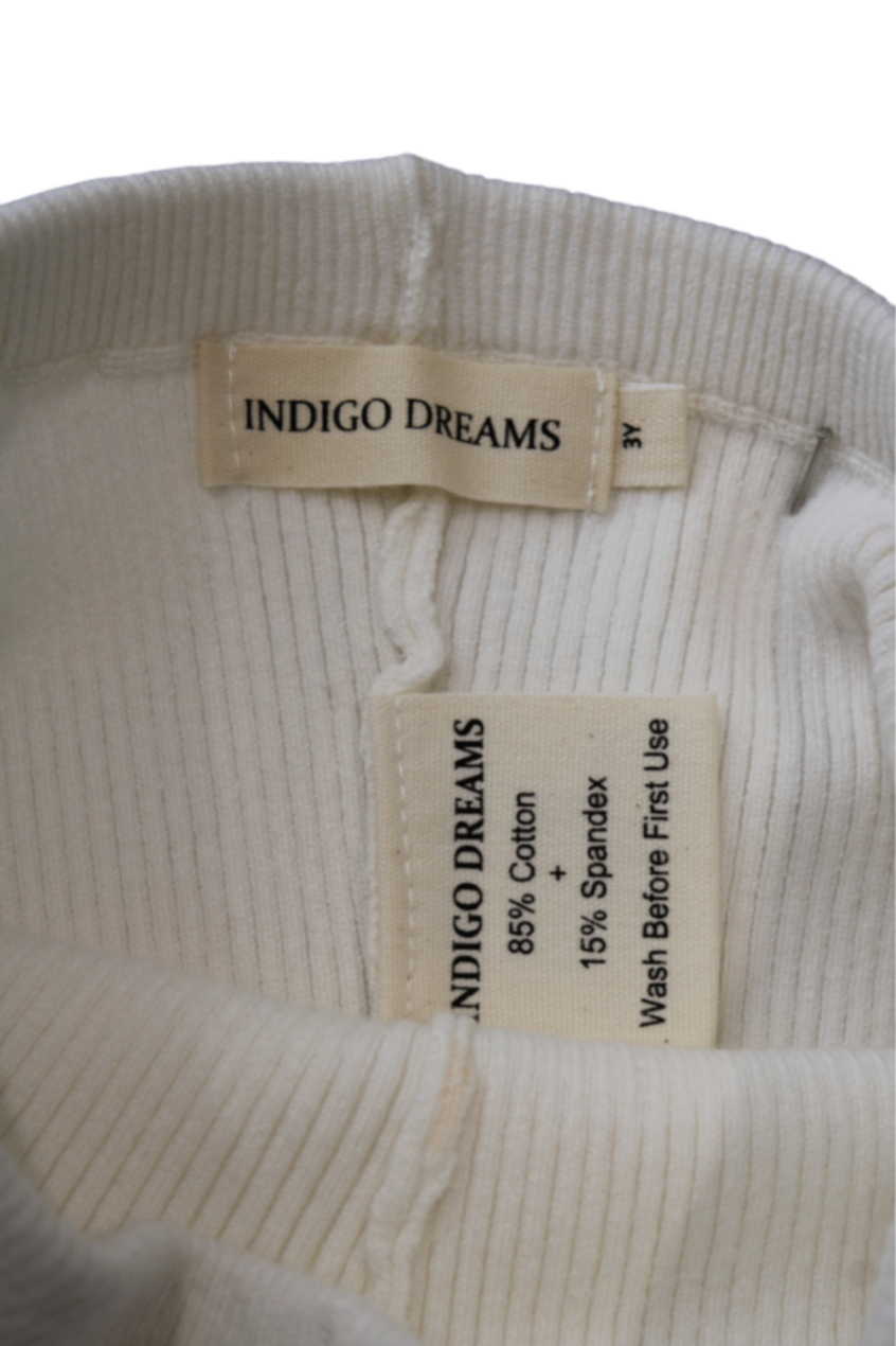 Indigo Dreams Knit Leggings, Cream with Peach Floral Print, 3Y