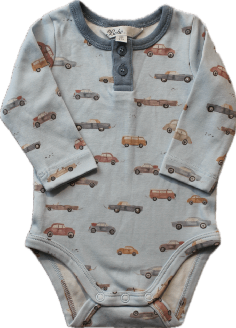 Bebé Bodysuit, Light blue car print, 000