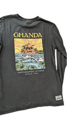 Ghanda Long-Sleeve T-Shirt, Charcoal/Yellow and pink graphic, 10