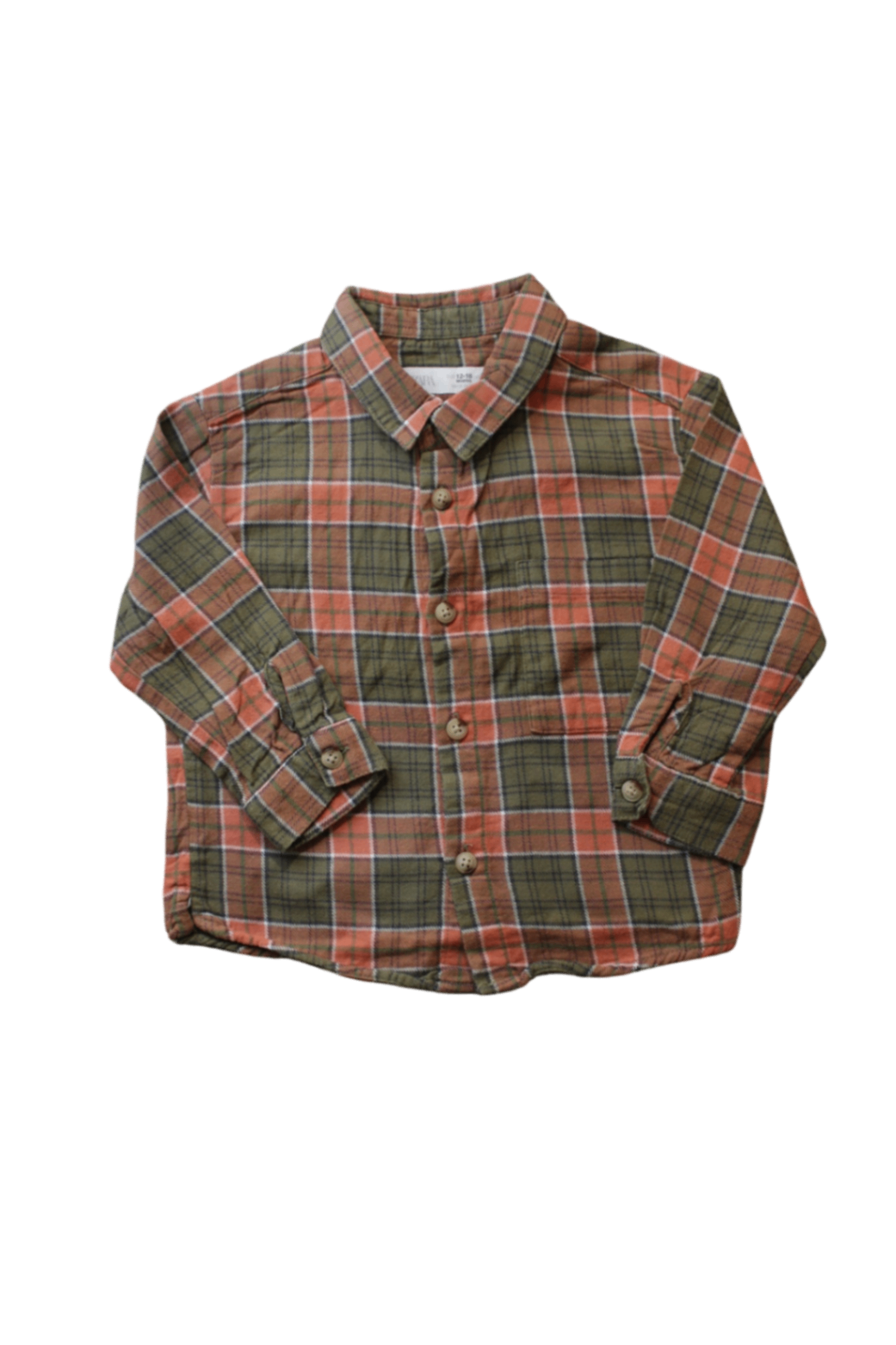Zara Shirt, Red, olive green, cream and black plaid, 12-18 months